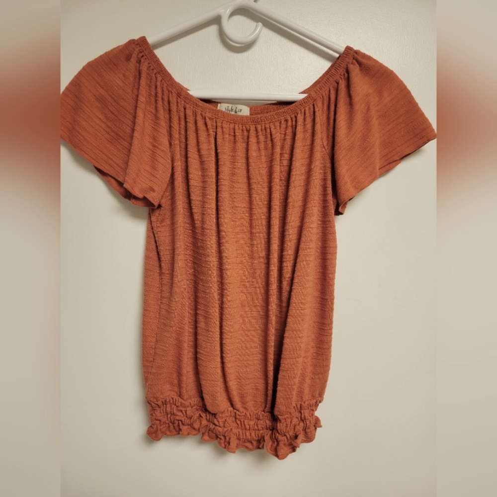 Women's burnt orange elastic waist top